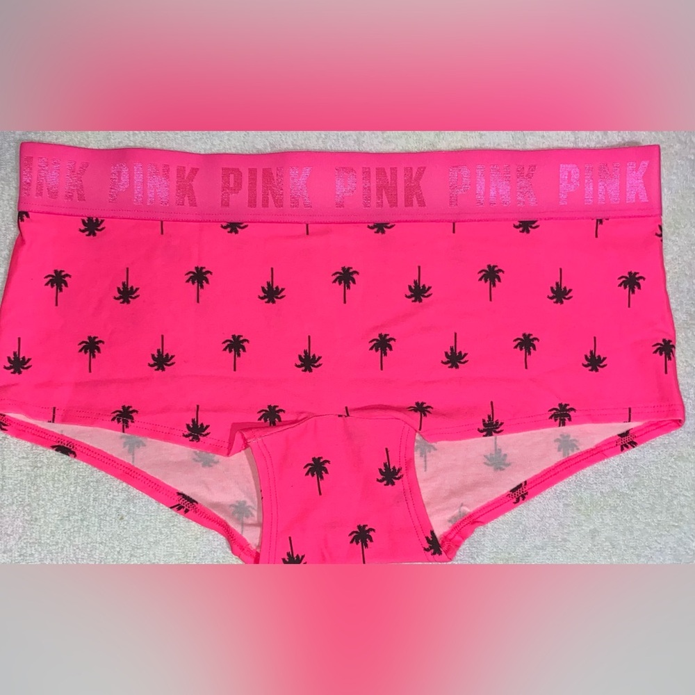 VS PINK cotton Boyshorts panties Victoria’s Secret Pink neon pink palms panties